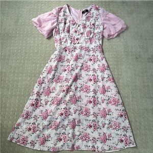 Vintage Dolce Viva | Floral Pink Dress with Puff Sleeves Size 36